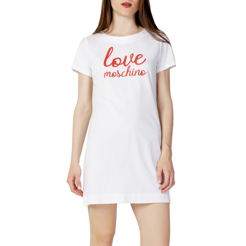 LOVE MOSCHINO Abito, da donna, girocollo, manica corta, bicolore, con logo