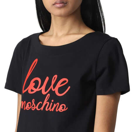 LOVE MOSCHINO Abito, da donna, girocollo, manica corta, bicolore, con logo