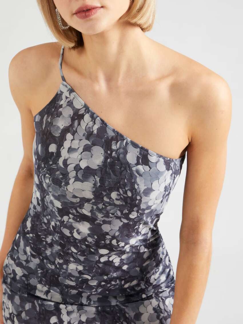 Abito da donna mono spalla con fantasia astratta – Eleganza moderna – Misure Curvy – Brand Monki