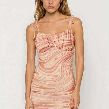 Abito 'Livia' con Stampa Marmorizzata - Leni Klum x ABOUT YOU , Scollo a Cuore e Spalline Annodabili - Eleganza Estiva e Trendy