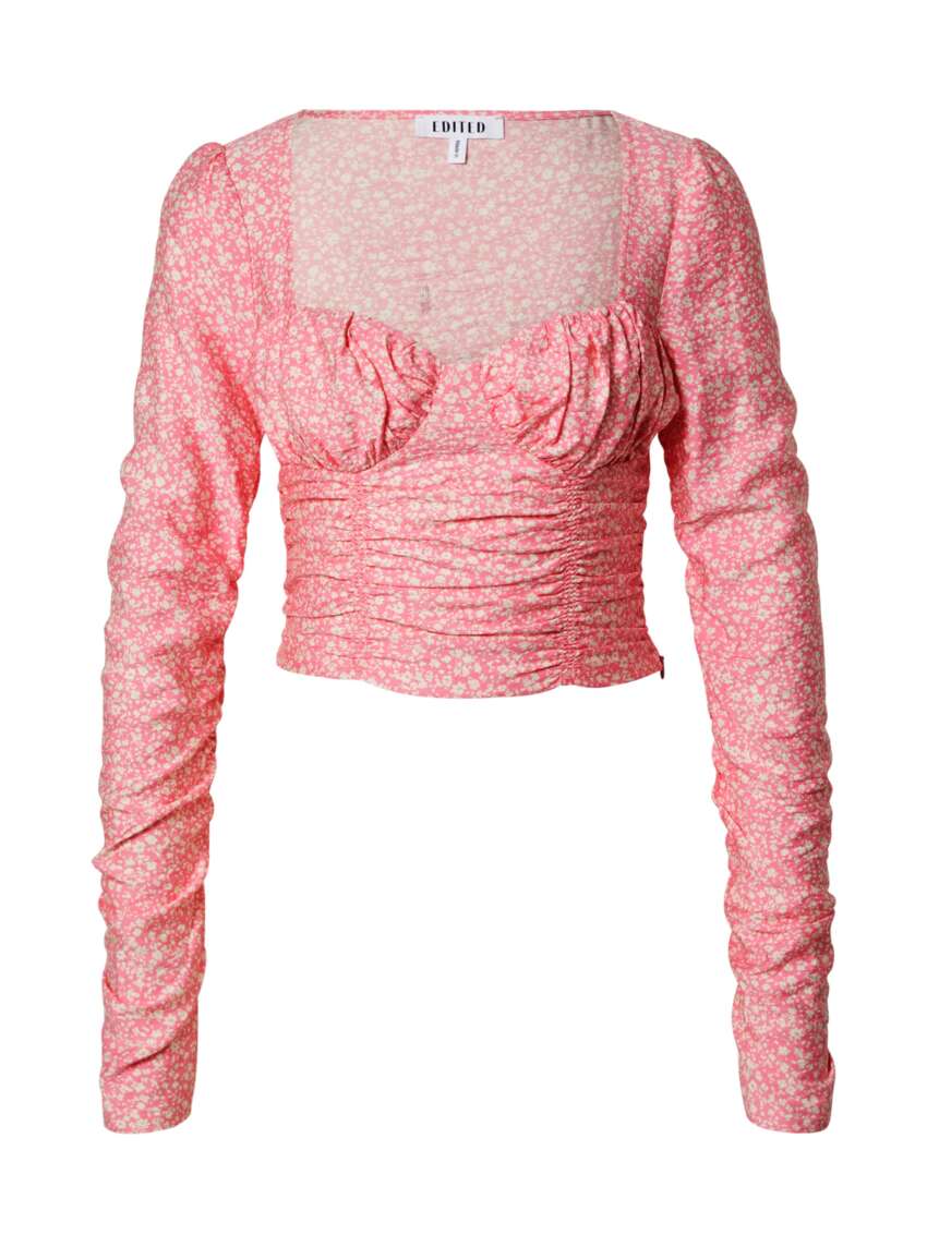 Maglietta Crop Top da Donna con Scollo Squadrato, Maniche Lunghe e Dettaglio Arricciato
