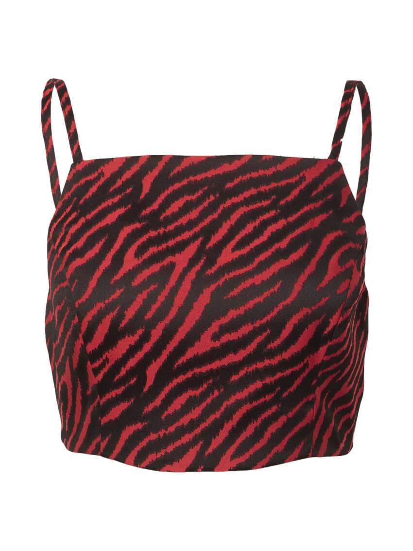Top Corto da Donna con Stampa Zebrata Rosso e Nero, Spalline Sottili - Nasty Gal