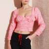 Maglietta Crop Top da Donna con Scollo Squadrato, Maniche Lunghe e Dettaglio Arricciato
