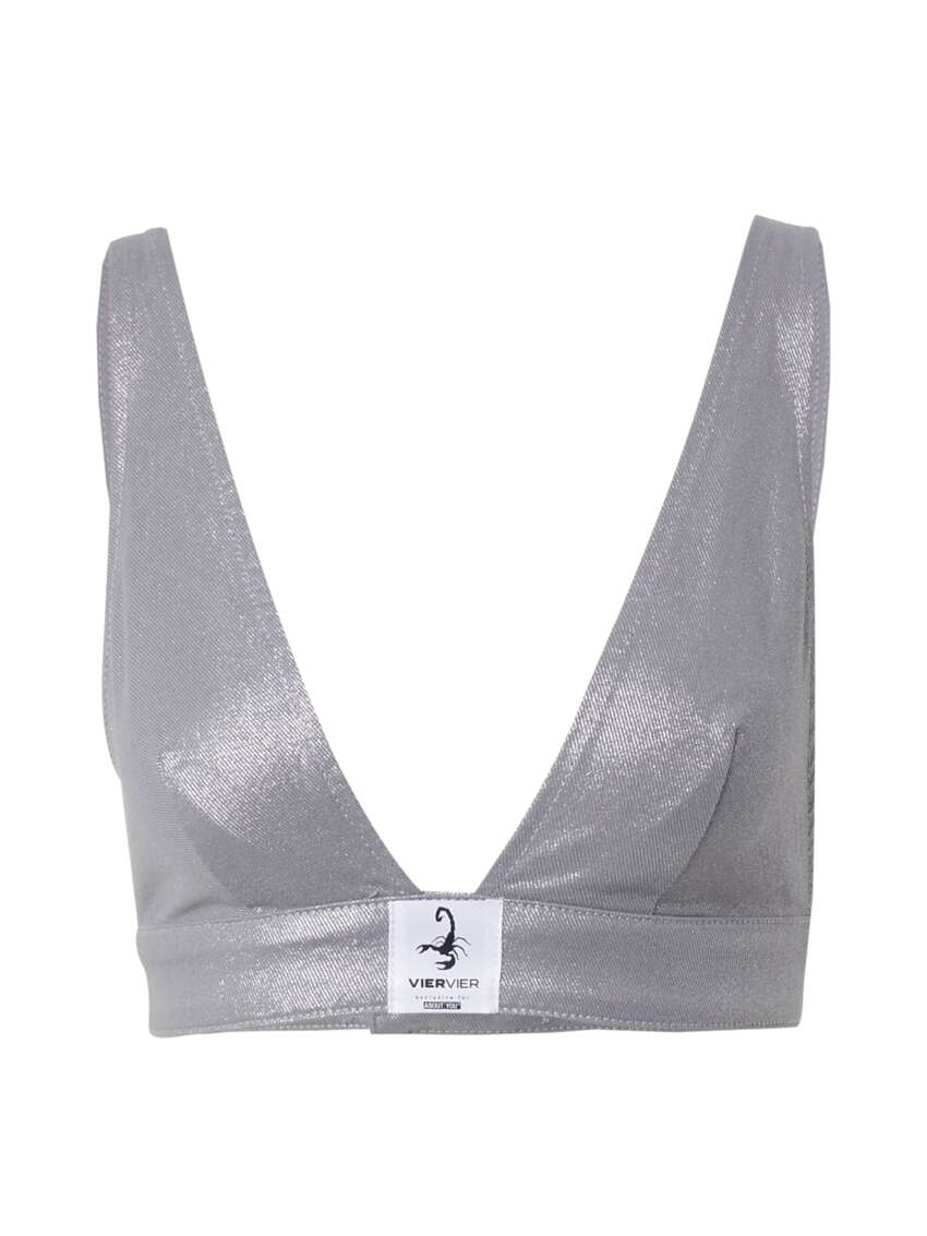 VIERVIER Top da Donna Argentato Lucido - Scollo Profondo a V