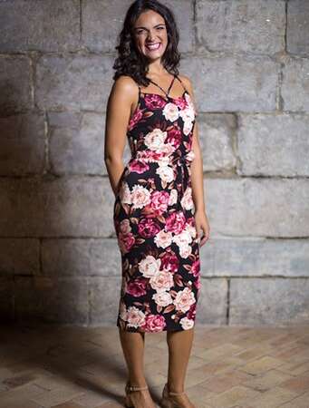 Abito Donna Elegante Midi Floreale - Vestito a Fiori con Spalline Sottili e Cintura, Vestito da Cerimonia e Party Estivi