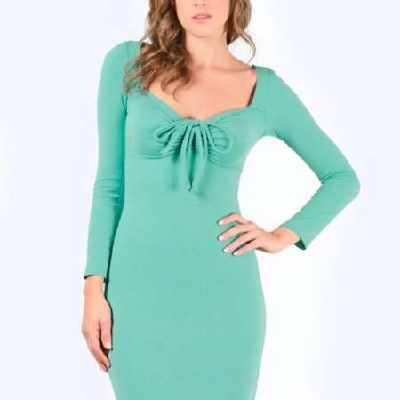 Dorothy Perkins - Elegante Mini Abito a Maniche Lunghe in Maglia a Costine con Dettaglio Nodo al Décolleté - Perfetto per Ogni Occasione