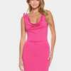 Abito da donna Mini Rosa Vivace Y2K con Scollo a Cascata - Eleganza Audace e Nostalgica