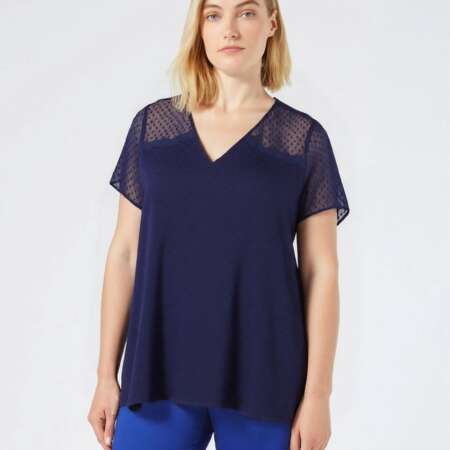 Blusa Navy - Donna Curvy Colore Blu e Bordeaux con Tulle Trasparente manica corta - Eleganza e comodità