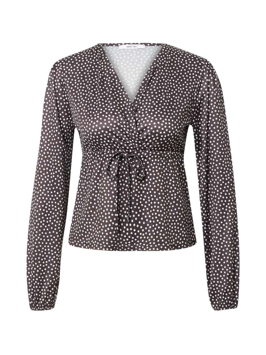 ABOUT YOU Blusa 'Isabelle' da Donna a Pois con Scollo a V e Maniche Lunghe