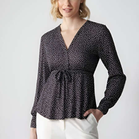 ABOUT YOU Blusa 'Isabelle' da Donna a Pois con Scollo a V e Maniche Lunghe