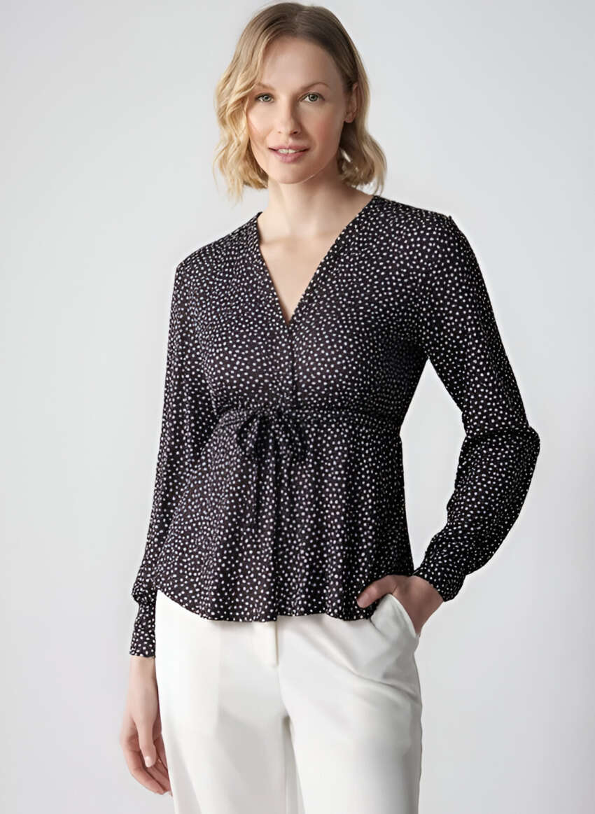 ABOUT YOU Blusa 'Isabelle' da Donna a Pois con Scollo a V e Maniche Lunghe