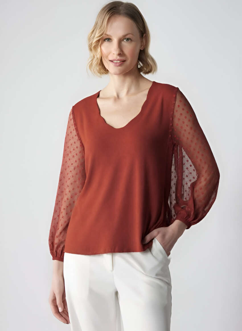 ABOUT YOU Blusa 'Vivian' da Donna con Scollo a V e Maniche Lunghe Trasparenti a Pois