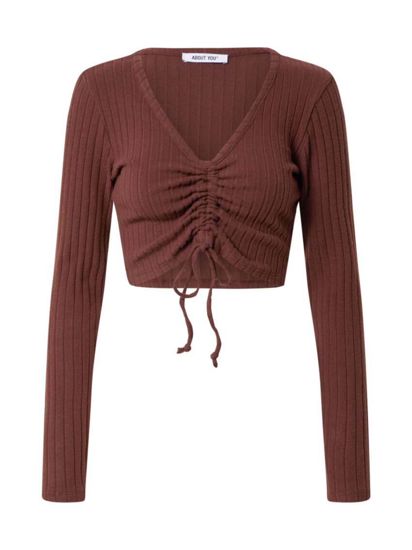 ABOUT YOU Top Corto a Costine da Donna con Scollo a V e Coulisse