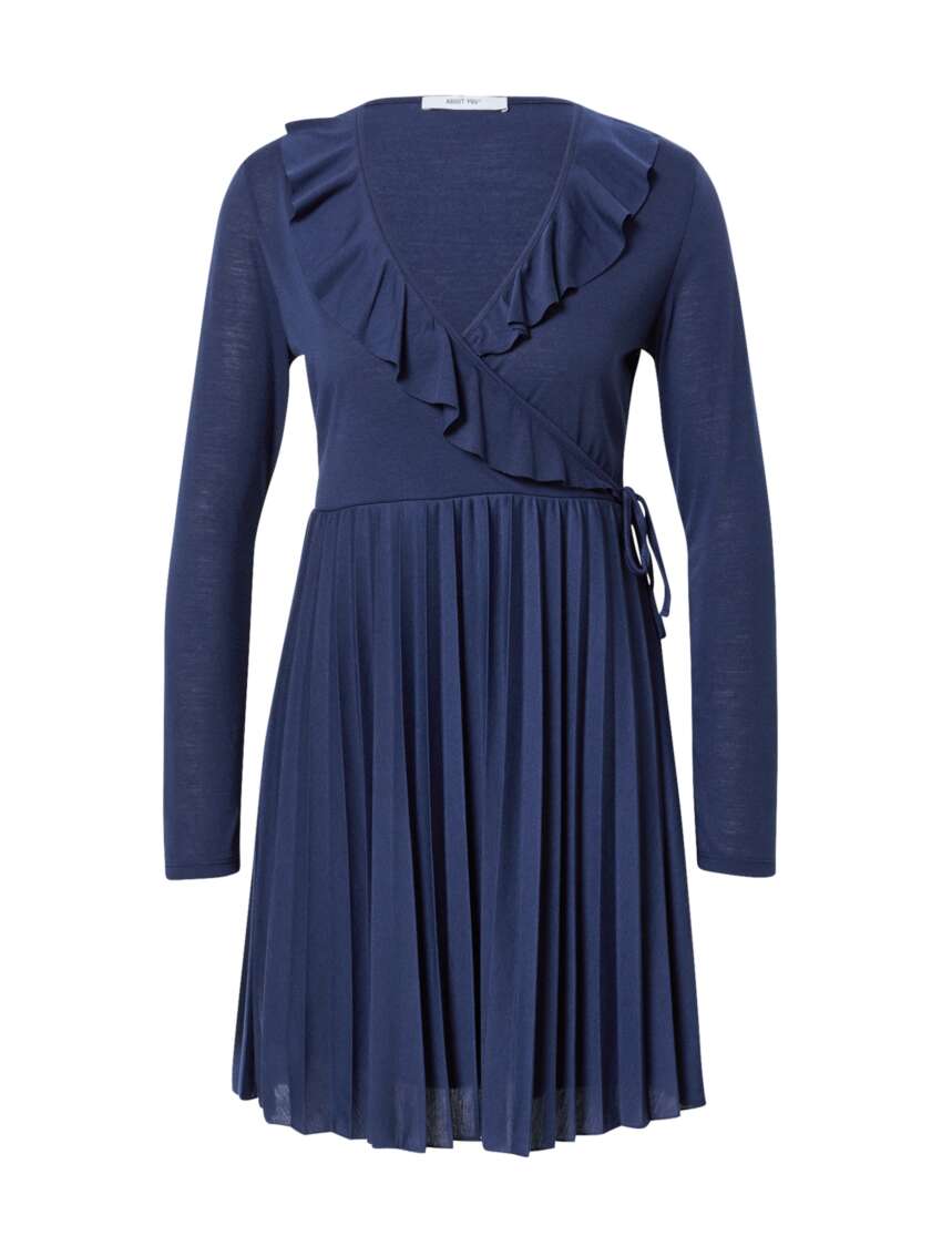 ABOUT YOU Vestito 'Ida' da Donna - Effetto Portafoglio, Scollo a V con Volant, Maniche Lunghe, Gonna Plissettata