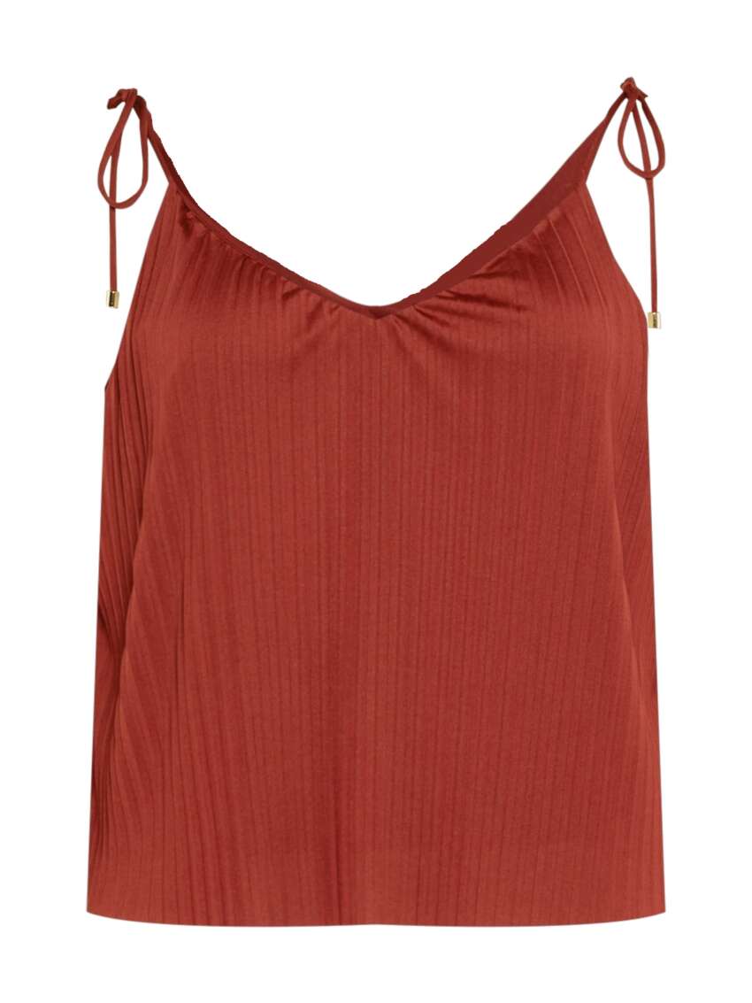 Canotta da Donna a Costine con Scollo a V e Spalline Regolabili con Nodo