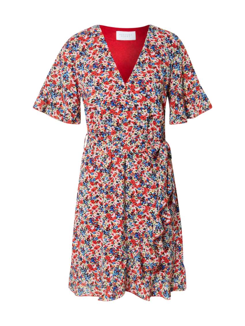 SisterS point Vestito a Portafoglio da Donna con Stampa Floreale, Scollo a V e Maniche Corte
