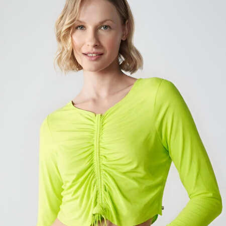 Top Sportivo da Donna con Scollo a V, Tom Tailor Denim, Maniche Lunghe e Coulisse Regolabile