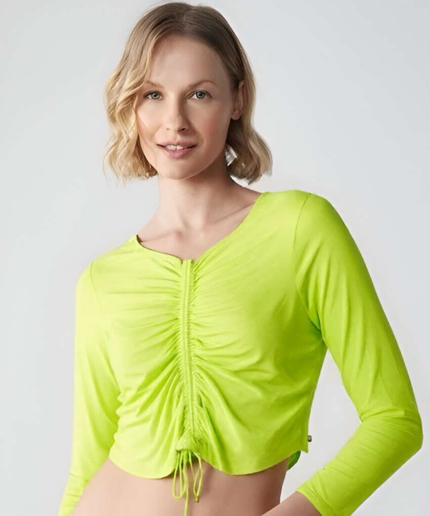 Top Sportivo da Donna con Scollo a V, Tom Tailor Denim, Maniche Lunghe e Coulisse Regolabile