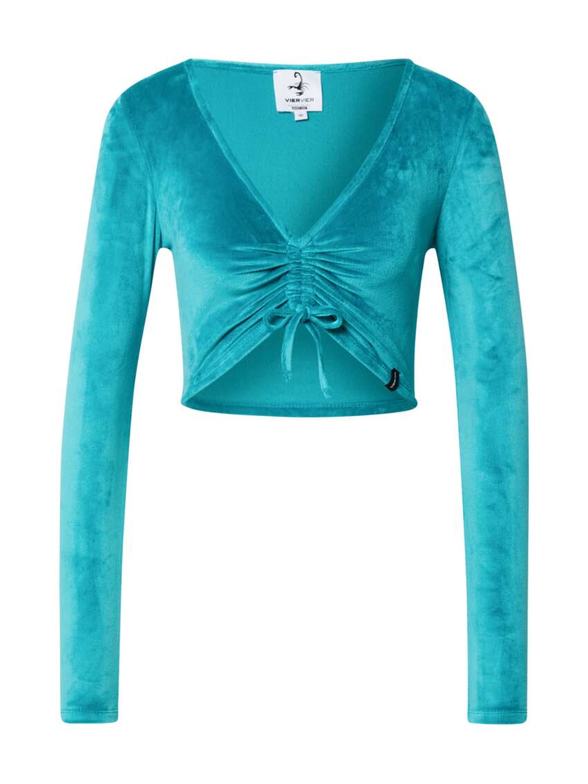 VIERVIER Top Sportivo da Donna in Velluto con Scollo a V e Coulisse Regolabile