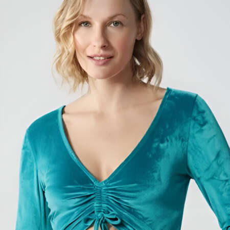 VIERVIER Top Sportivo da Donna in Velluto con Scollo a V e Coulisse Regolabile