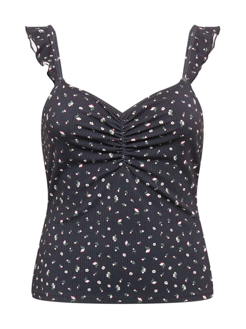 Urban Outfitters Top a Canotta da Donna a Costine con Stampa Floreale e Dettaglio Arricciato