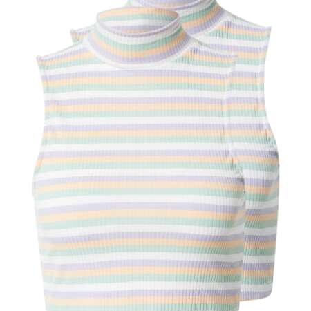 Vila Confezione da 2 Top Corti a Costine da Donna con Collo Alto a Righe Pastello