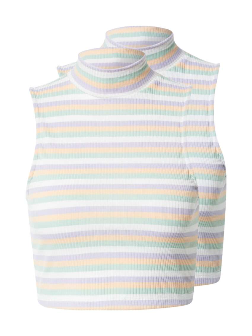 Vila Confezione da 2 Top Corti a Costine da Donna con Collo Alto a Righe Pastello