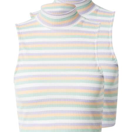 Vila Confezione da 2 Top Corti a Costine da Donna con Collo Alto a Righe Pastello